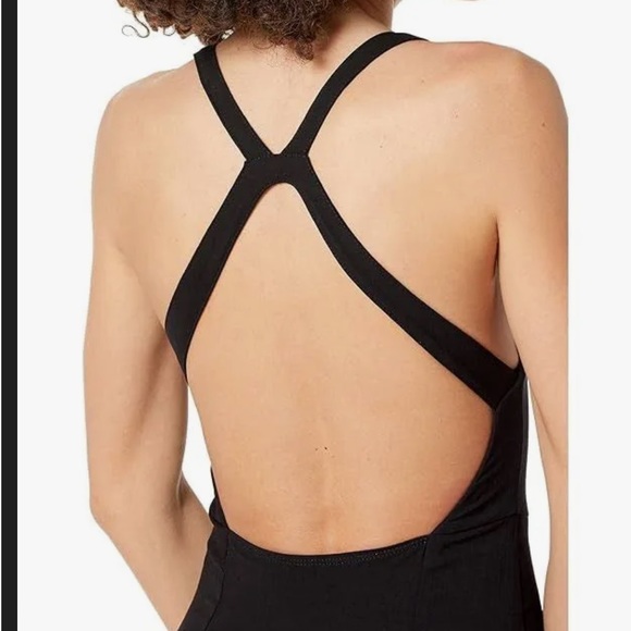 Free People solid just peachy mini black stretch tennis dress razor back low cut - Picture 3 of 10